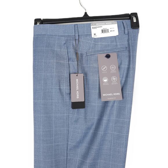 Michael Kors Classic-Fit Stretch Dress Pants Light Blue Windowpane 38x32 NWT - Picture 1 of 6